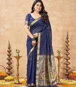 blue ethnic cotton blend fabric weaving jari designer fancy ethnic saree