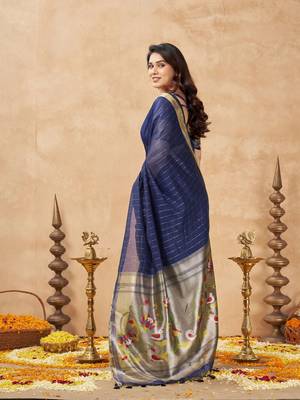 blue ethnic cotton blend fabric weaving jari designer fancy ethnic saree 2