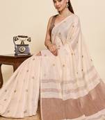 Brown color embroidery cotton silk saree with blouse