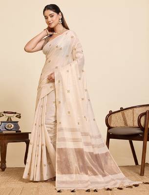 Brown color embroidery cotton silk saree with blouse 3