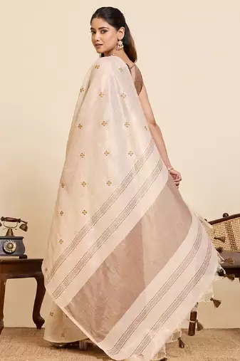 Brown color embroidery cotton silk saree with blouse