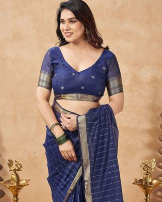 blue ethnic cotton blend fabric weaving jari designer fancy ethnic saree 5