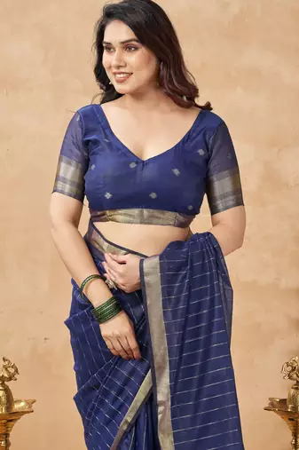 blue ethnic cotton blend fabric weaving jari designer fancy ethnic saree