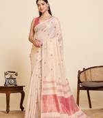 Red color embroidery cotton silk saree with blouse