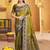 olive green soft silk blend woven designer ethnic partywear fancy designer saree