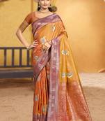 golden mustard soft silk blend woven designer ethnic partywear fancy designer saree