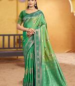 emerald green soft silk blend woven designer ethnic partywear fancy designer saree