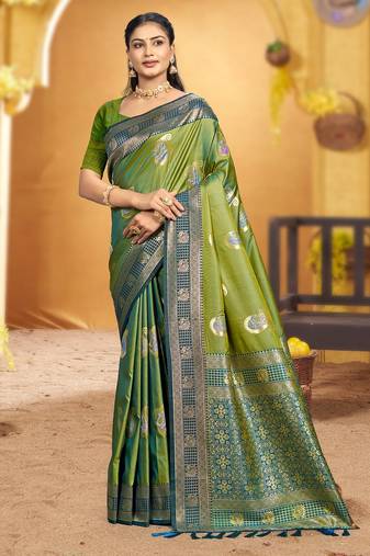 green soft silk blend woven designer ethnic partywear fancy designer saree