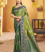 green soft silk blend woven designer ethnic partywear fancy designer saree