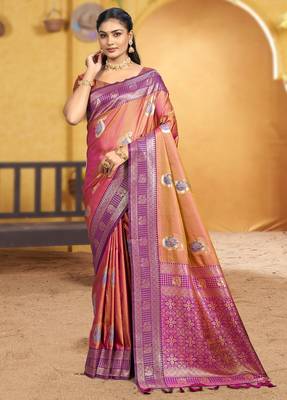 dusty rose pink soft silk blend woven designer ethnic partywear fancy designer saree 1