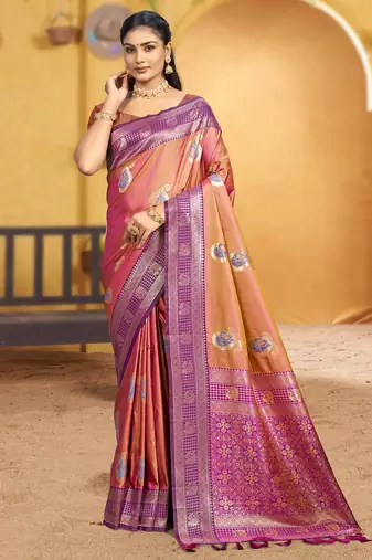 dusty rose pink soft silk blend woven designer ethnic partywear fancy designer saree