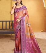 dusty rose pink soft silk blend woven designer ethnic partywear fancy designer saree
