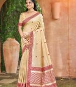 beige and maroon smart and ethnic graceful partywear assam silk blend woven designer saree