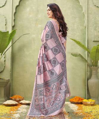 pink silk blend fabric madhubani printed graceful ethnic partywear saree 2