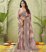 peach silk blend fabric madhubani printed graceful ethnic partywear saree