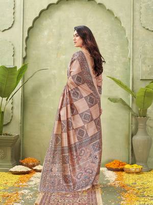 peach silk blend fabric madhubani printed graceful ethnic partywear saree 2