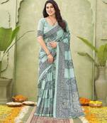 sea green silk blend fabric madhubani printed graceful ethnic partywear saree