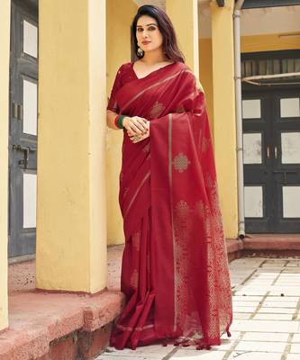 red khadi silk blend fabric woven paithani pallu designer girlie trendy saree 1