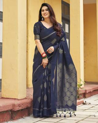navy blue khadi silk blend fabric woven paithani pallu designer girlie trendy saree 1