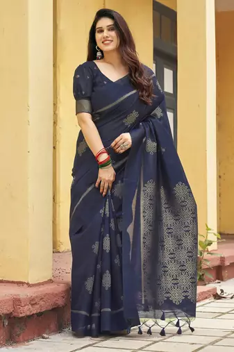 navy blue khadi silk blend fabric woven paithani pallu designer girlie trendy saree