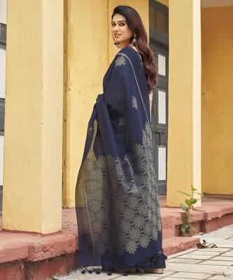 navy blue khadi silk blend fabric woven paithani pallu designer girlie trendy saree 2