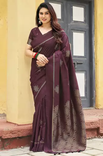 brown khadi silk blend fabric woven paithani pallu designer girlie trendy saree