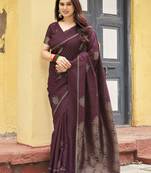 brown khadi silk blend fabric woven paithani pallu designer girlie trendy saree