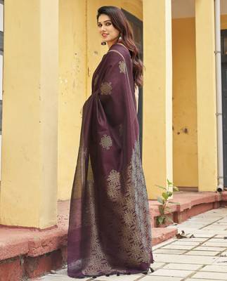 brown khadi silk blend fabric woven paithani pallu designer girlie trendy saree 2