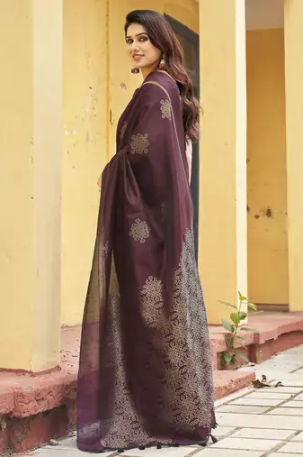 brown khadi silk blend fabric woven paithani pallu designer girlie trendy saree