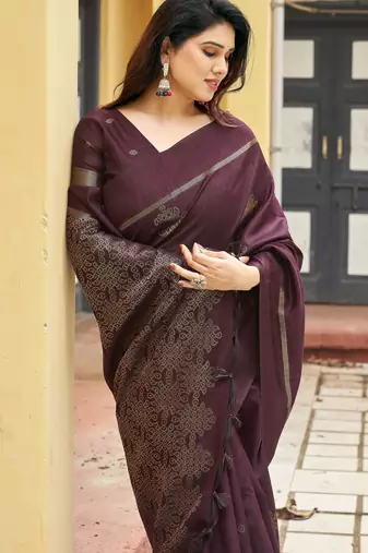 brown khadi silk blend fabric woven paithani pallu designer girlie trendy saree