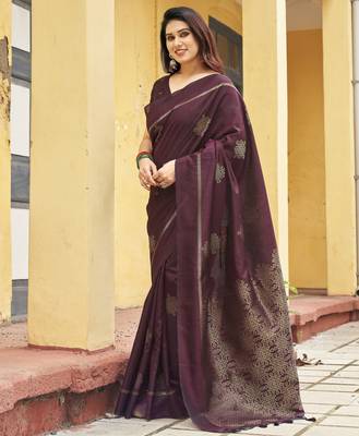 brown khadi silk blend fabric woven paithani pallu designer girlie trendy saree 4