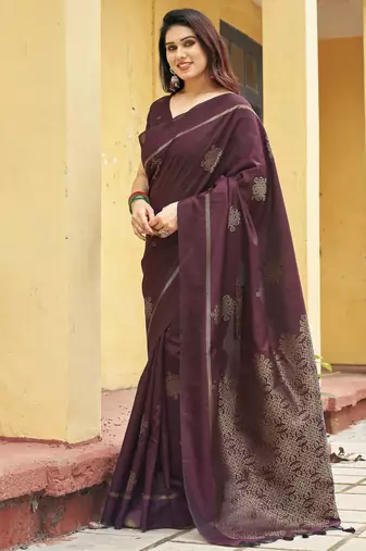 brown khadi silk blend fabric woven paithani pallu designer girlie trendy saree