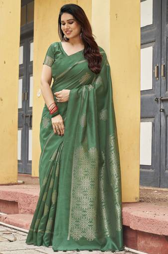 green khadi silk blend fabric woven paithani pallu designer girlie trendy saree