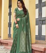 green khadi silk blend fabric woven paithani pallu designer girlie trendy saree