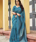 firozi khadi silk blend fabric woven paithani pallu designer girlie trendy saree