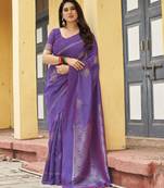 purple khadi silk blend fabric woven paithani pallu designer girlie trendy saree