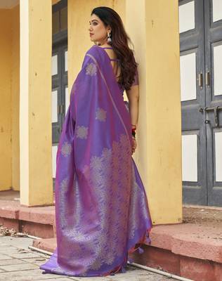 purple khadi silk blend fabric woven paithani pallu designer girlie trendy saree 2