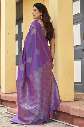 purple khadi silk blend fabric woven paithani pallu designer girlie trendy saree