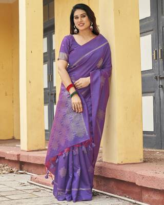 purple khadi silk blend fabric woven paithani pallu designer girlie trendy saree 4