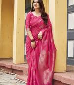 pink khadi silk blend fabric woven paithani pallu designer girlie trendy saree