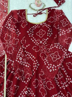 maroon color digital print and lace work faux georgette anarkali gown set 4