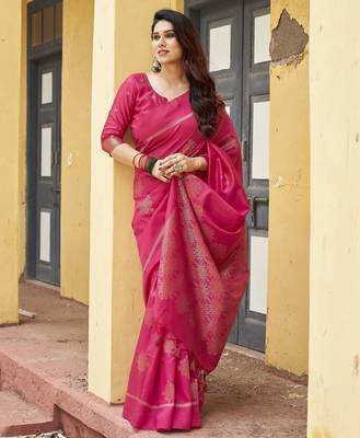 pink khadi silk blend fabric woven paithani pallu designer girlie trendy saree 4