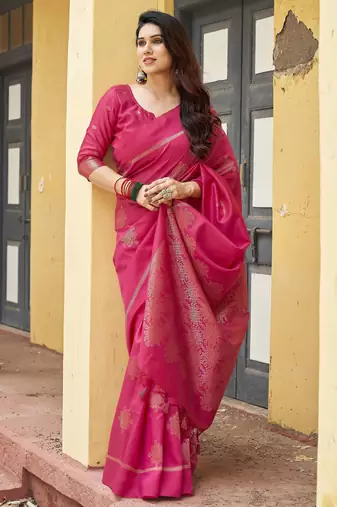 pink khadi silk blend fabric woven paithani pallu designer girlie trendy saree
