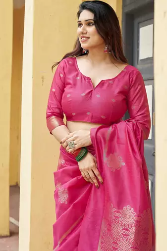 pink khadi silk blend fabric woven paithani pallu designer girlie trendy saree