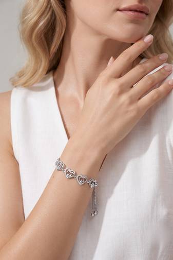 925 Sterling Silver Elegant Love Heart Charm  Adjustable Chain  Bracelet for Women 