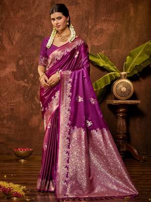 magenta silk blend ethnic woven designer graceful partywear saree 1