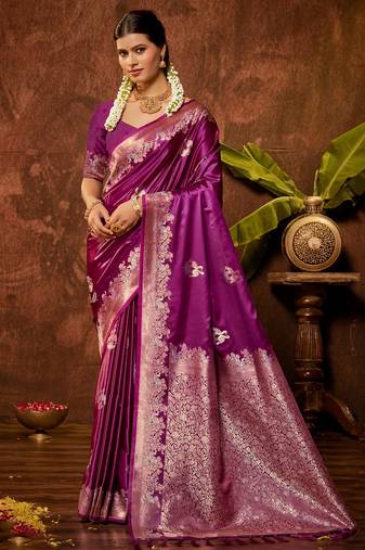 magenta silk blend ethnic woven designer graceful partywear saree