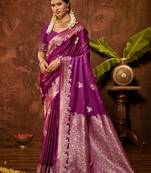 magenta silk blend ethnic woven designer graceful partywear saree