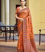 orange smart and elegant assam silk blend ethnic woven designer saree