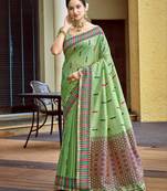 green smart and elegant assam silk blend ethnic woven designer saree